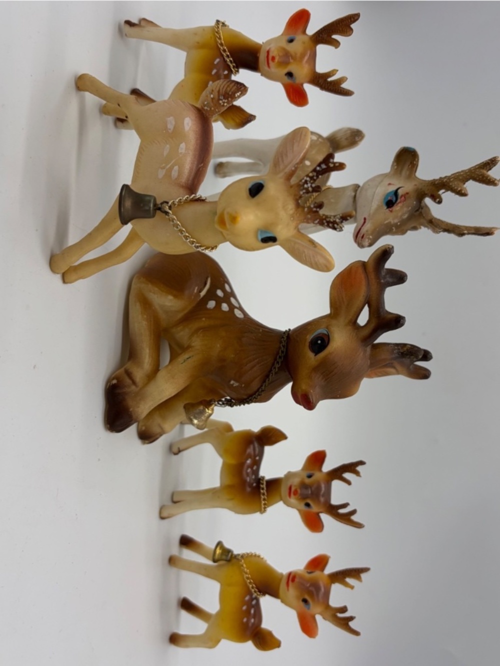 Vintage 1950s Christmas Reindeer Lot 6 Soft Rubber Swivel Head Japan Hong Kong